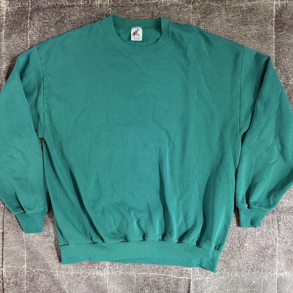 Men's Vintage 90's Jerzees Russell USA Teal Blue Blank Crewneck Sweatshirt Sz XL